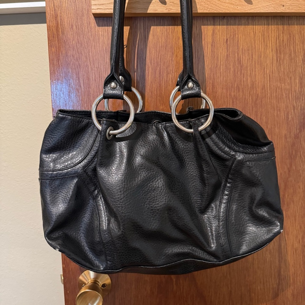 Chic Black Handbag with Metal Detailing